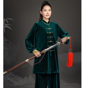 Dark Green royal blue red  black tai chi clothing for women competition chinese kung fu uniforms female taijiquan practice clothes martial arts performance suit for unisex
